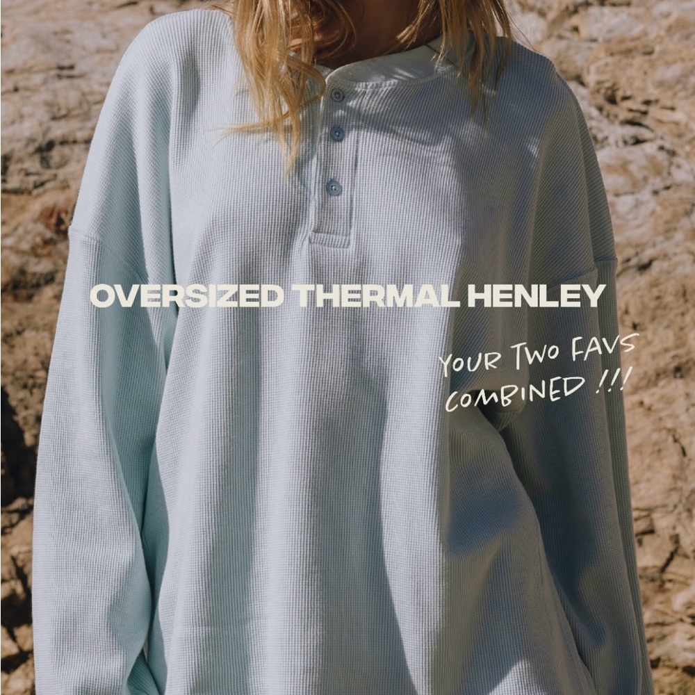 Oversized Thermal Henley in Light Blue